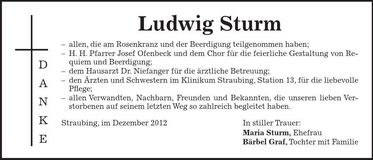 Traueranzeige Ludwig Sturm