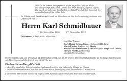 Traueranzeige Karl Schmidbauer