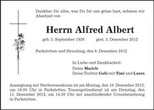 Traueranzeige Alfred Albert