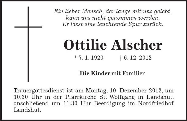 Traueranzeige Ottilie Alscher