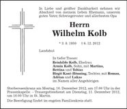 Traueranzeige Wilhelm Kolb