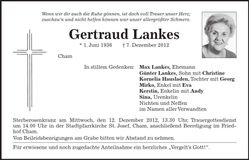 Traueranzeige Gertraud Lankes