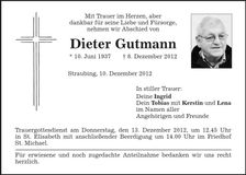 Traueranzeige Dieter Gutmann