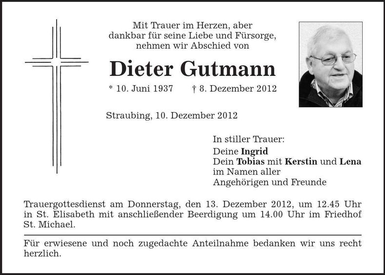Traueranzeige Dieter Gutmann