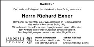 Traueranzeige Richard Exner