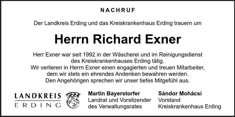 Traueranzeige Richard Exner