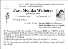 Traueranzeige Monika Weiherer