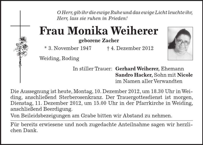 Traueranzeige Monika Weiherer