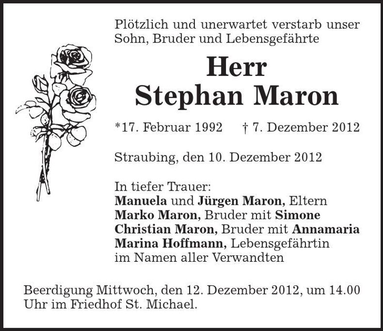 Traueranzeige Maron Stephan