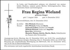 Traueranzeige Regina Wieland
