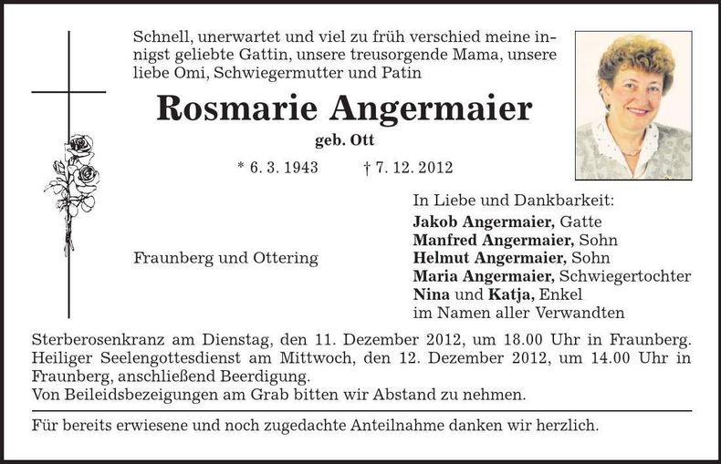 Traueranzeige Rosmarie Angermaier