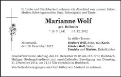 Traueranzeige Marianne Wolf