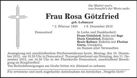 Traueranzeige Rosa Götzfried