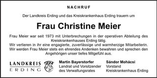 Traueranzeige Christine Meier