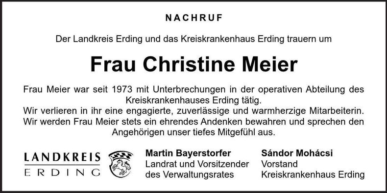 Traueranzeige Christine Meier
