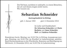 Traueranzeige Sebastian Schneider
