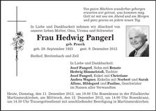 Traueranzeige Hedwig Pangerl