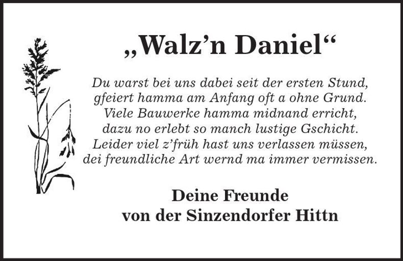 Traueranzeige Daniel Wutz