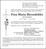 Traueranzeige Maria Herrndobler