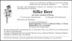 Traueranzeige Silke Beer