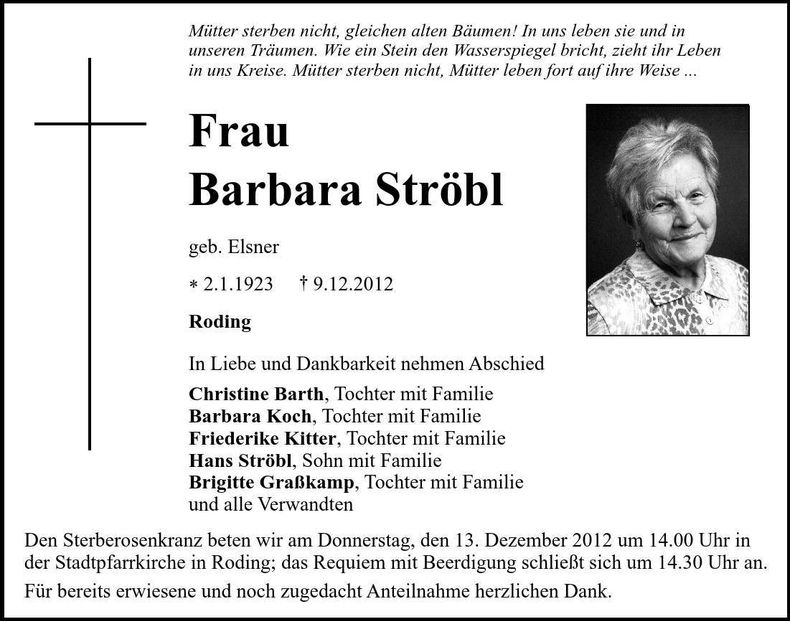 Traueranzeige Barbara Ströbl