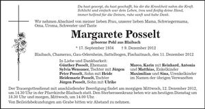 Traueranzeige Margarete Posselt