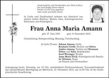 Traueranzeige Anna Maria Amann