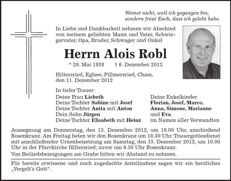 Traueranzeige Alois Robl