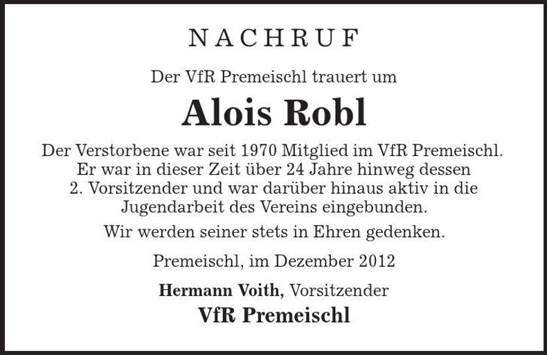 Traueranzeige Alois Robl