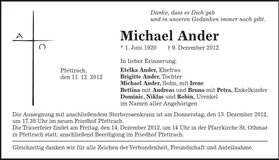 Traueranzeige Michael Ander