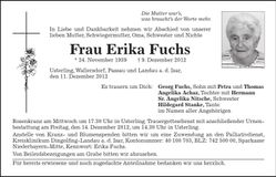 Traueranzeige Erika Fuchs