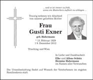 Traueranzeige Gusti Exner