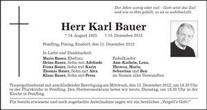 Traueranzeige Karl Bauer