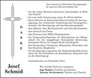 Traueranzeige Josef Schmid