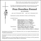 Traueranzeige Dorothea Frenzel