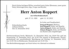 Traueranzeige Anton Roppert