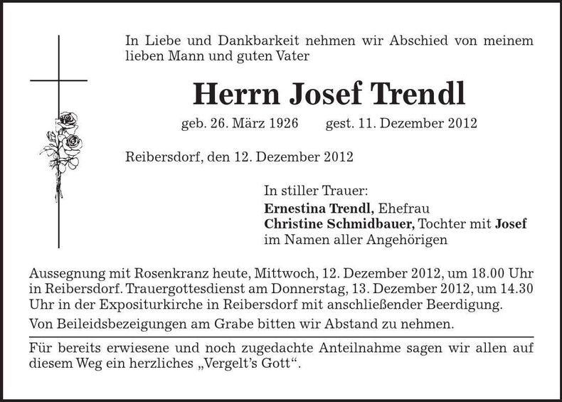 Traueranzeige Josef Trnedl