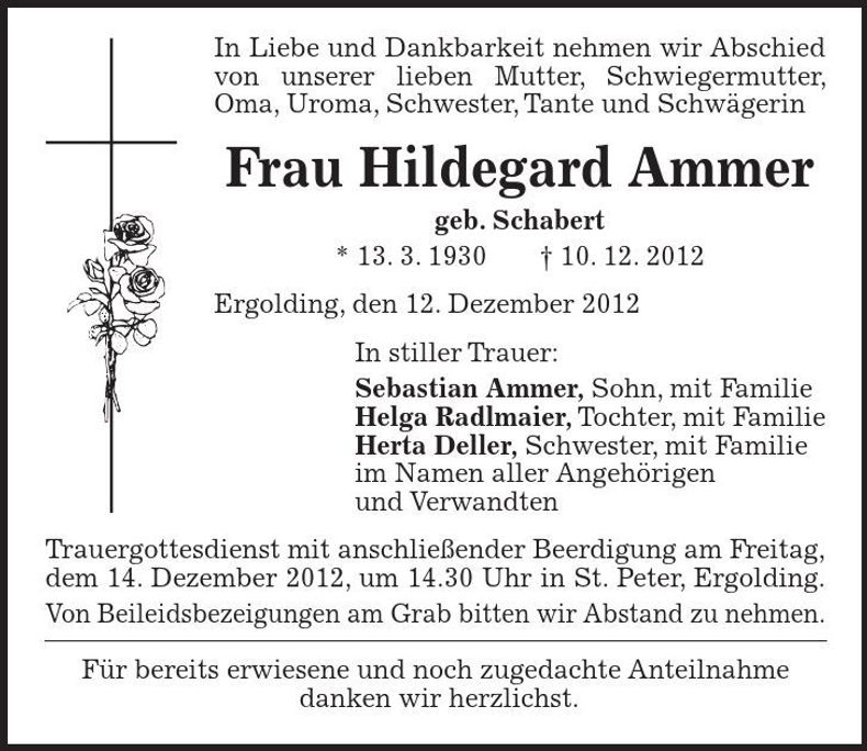 Traueranzeige Hildegard Ammer