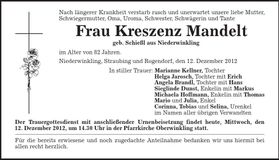Traueranzeige Kreszenz Mandelt