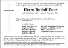 Traueranzeige Rudolf Euer