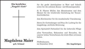 Traueranzeige Magdalena Maier