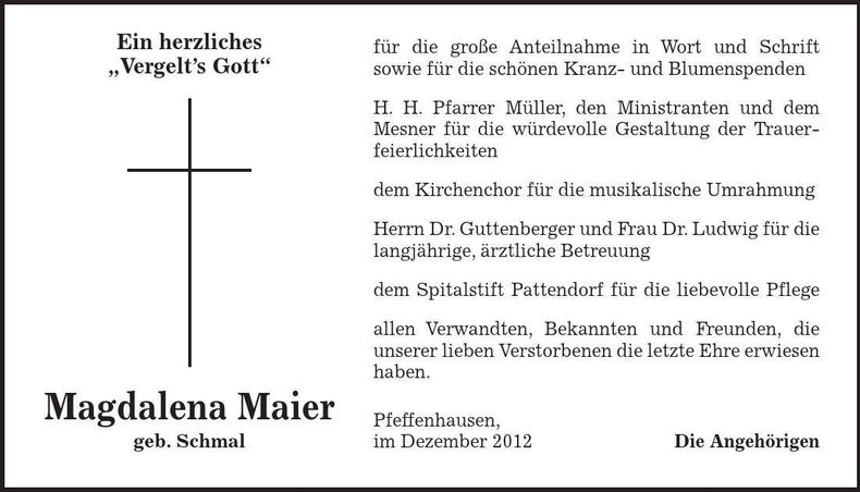 Traueranzeige Magdalena Maier