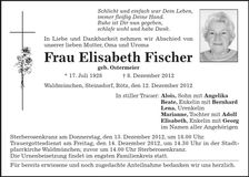 Traueranzeige Elisabeth Fischer