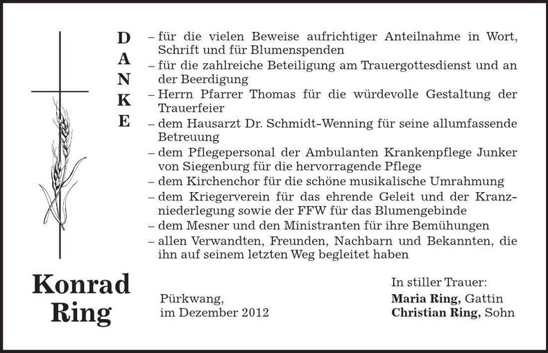 Traueranzeige Konrad Ring