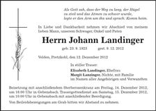 Traueranzeige Johann Landinger