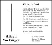Traueranzeige Vockinger Alfred