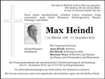 Traueranzeige Max Heindl