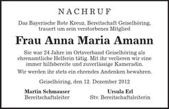 Traueranzeige Anna Maria Amann