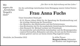 Traueranzeige Anna Fuchs