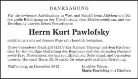 Traueranzeige Maria Pawlofsky